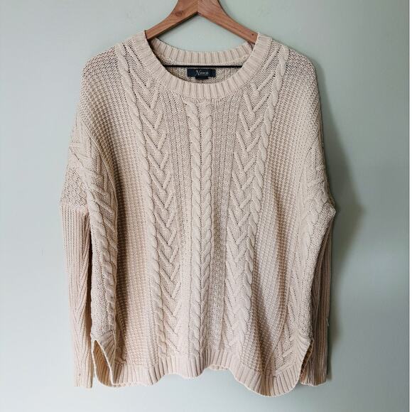 Natural Reflections Sweaters - Natural Reflections Cream Cableknit Sweater Fisherman Large